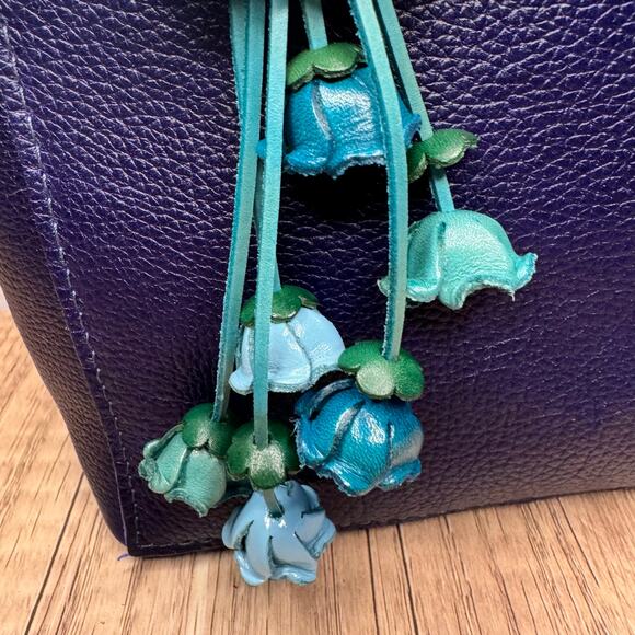 Genuine Leather Flower Purse Charm Leather Blue Green Bag Charm NEW FAST SHIP - Picture 3 of 8